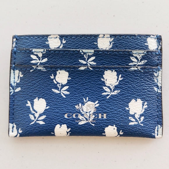 Coach Handbags - Coach Leather Blue Floral Flower Card Case Wallet Coach Handbags - Coach Leather Blue Floral Flower Card Case Wallet